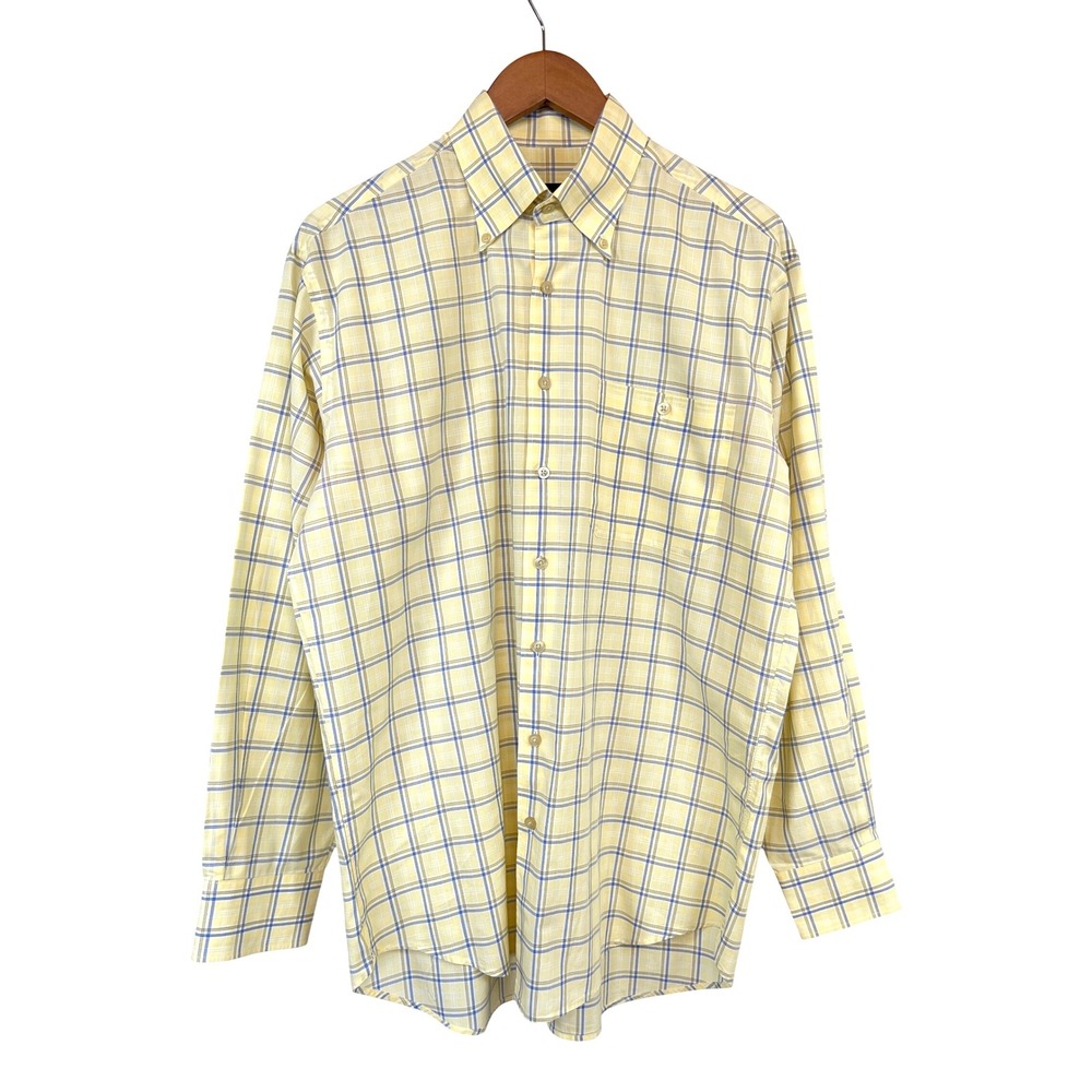 Scott Barber Button‎ Down Plaid Cotton Shirt M Yellow Business Casual Classic